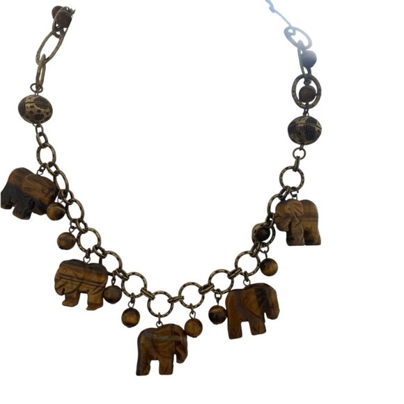 Coldwater Creek Jewelry - Coldwater Creek Tiger Eye Necklace charm with animals lucky elephants safari